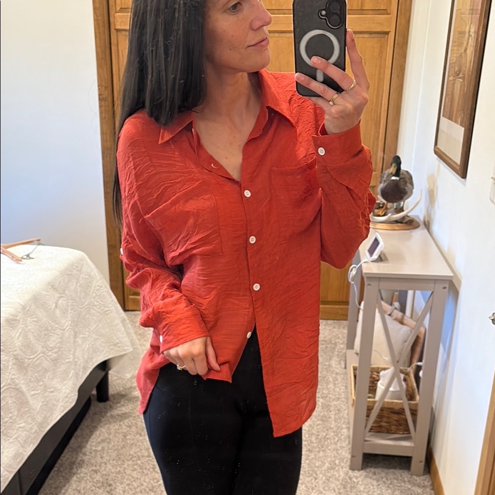 Lightweight Salmon Button-Up Shirt